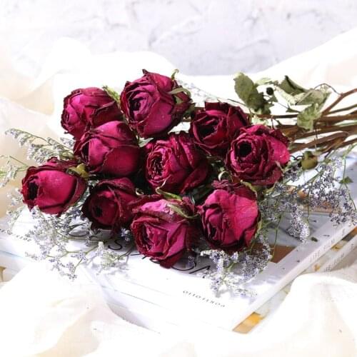 Eternal Preserved Dried Lover Grass Mix Wedding Flower Bouquet Rose Yellow Red Champagne Vintage Floral Arrangement Home Decor