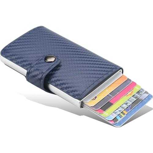 New Credit Card Holder Hasp Smart ID Card Case Metal RFID Aluminum Box Slim Men And Women ID Holder PU Leather