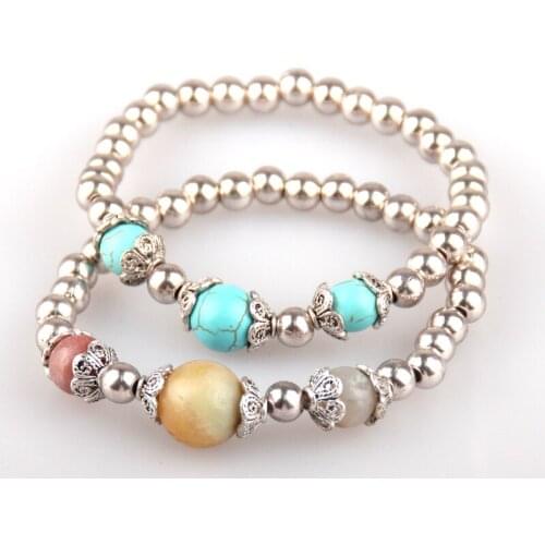 Free shipping New fashion alloy beads with Calaite and amazon beads flower receptacle ladies chain toggle clasp metal bracelet