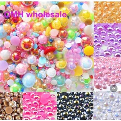 OMH wholesale 1000Pcs AB Color Mixed Size from 2-10mm Craft Flatback Half Round Pearls Flatback Scrapbook Beads ZL674