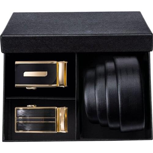 Gift Set Black Belt for Men Leather Belt Gold Automatic Buckle Waist Strap Formal Ratchet Buckle Belt Dropshipping Barry.Wang