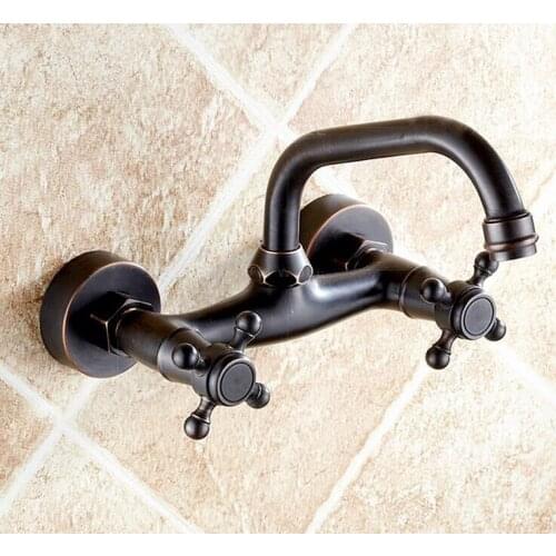 Rotated kitchen sink basin faucet wall mounted,Oil Rubbed Bronze dish basin faucet black,Brass Kitchen faucet mixer hot and cold