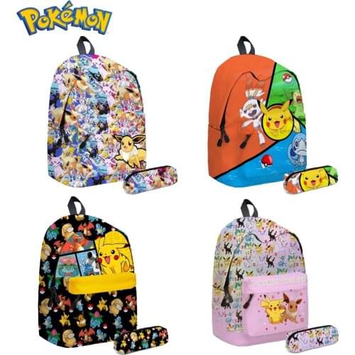 Anime Pikachu Backpack Student Kawaii Backpacks School Bag with Pencil Case Teen Girl Boy Large Capacity High Quality