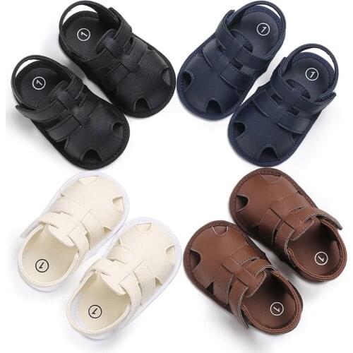 Stylish Baby Boys Sandals Summer Solid Color Toddler Slip-On Shoes Baby PU Leather Sandals 0-18 Months