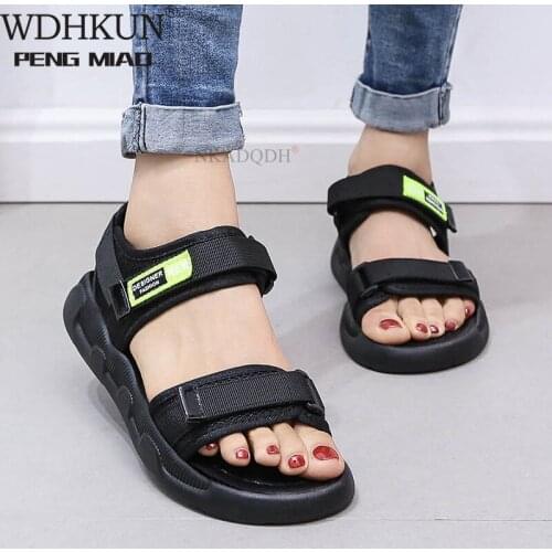 Sports Sandals Female Ins Tide 2021 Summer New Net Red Korean Version of The Velcro Student Flat Female Sandals Womens Shoes