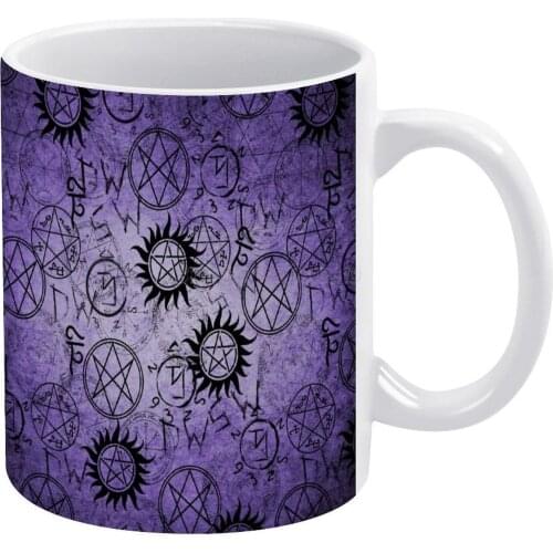 Supernatural Purple White Mug New Good Quality Print Mug 11 Oz Coffee Cup Supernatural Spn Family Dean Sam Cas Castile Winchest