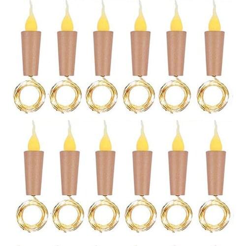Thrisdar 10PCS 2M Candle Flame Style Wine Bottle Cork String Lights Battery Operated LED Cork Shape Fairy Lights For Christmas