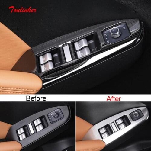 Tonlinker Interior Window lift button Cover case Stickers for FORD KUGA2017-19 Car styling 4 PCS Stainless steel Cover stickers