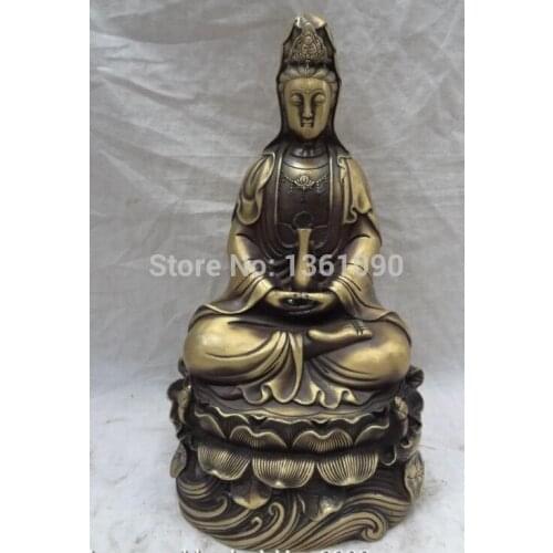 Xd 00842 12" Chinese Bronze Buddhism Joss Goddess Kwan-Yin Guan Yin Buddha Pot Statue