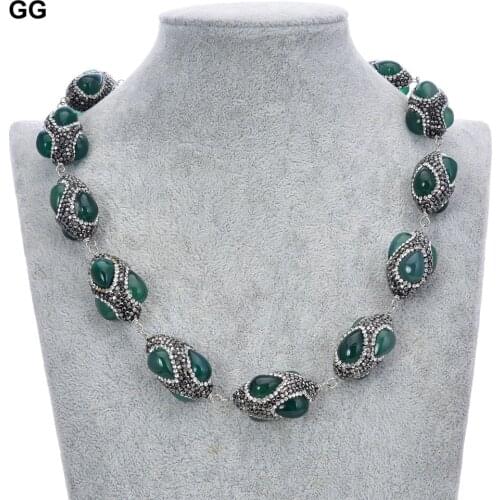 GuaiGuai Jewelry Natural Green Agates Black Rhinestone CZ Pave Wrap Chorker Necklace For Women