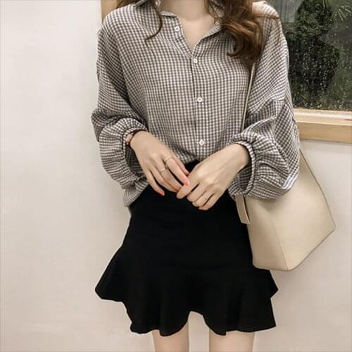 Hot 2019 Female Blusas Spring Autumn Blouse Office Lady Slim Black Shirts Women Lantern Long Sleeve Blouses Plus Size Shirt