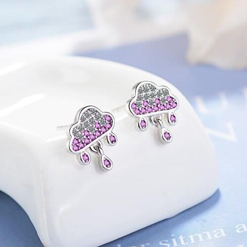 Pink Cloud Raindrop Cute Weather 925 Sterling Silver Earrings For Women Zircon Fashion Jewelry Aretes De Mujer Pendientes