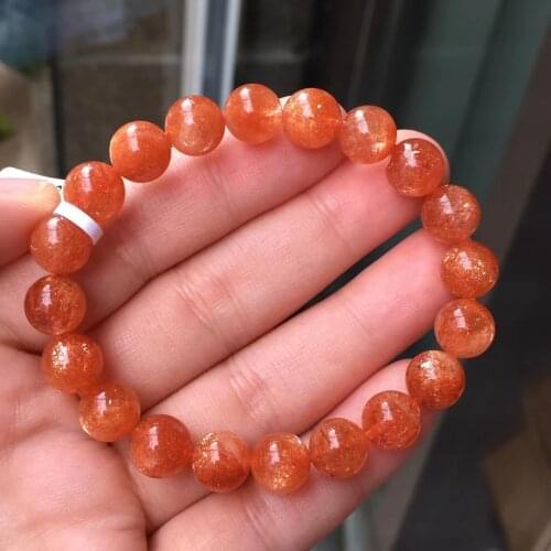 Natural Gold Strawberry Sunstone Quartz Crystal Woman Red Super 7 Round Beads Bracelet 9.3mm Stretch AAAAA Genuine