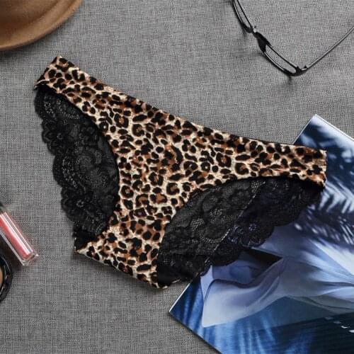 Women Underwear Mid-Waist Panties Sexy Female Lace Leopard Panties Girl Lingerie Ladies Breathable Printing Briefs