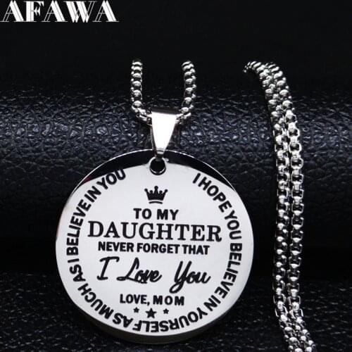 2021 Fashion To My Daughter I Love you Mom Stainless Steel Necklace for Women Silver Color Necklace Chain Jewelry joyas N3205S01
