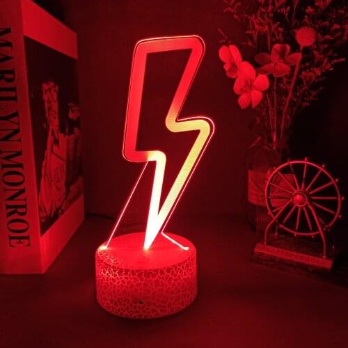 3D Lightning Shaped Night Light 7/16 Color Changing Flash Sign Table Lamp for Childrens Room Home Wedding Party Bar Gift Decor