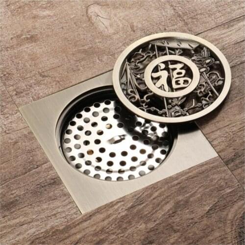 4’ Antique Brass Finished Floor Drain Bathroom 10*10cm Shower Drain Bathroom Waste Grate Drain