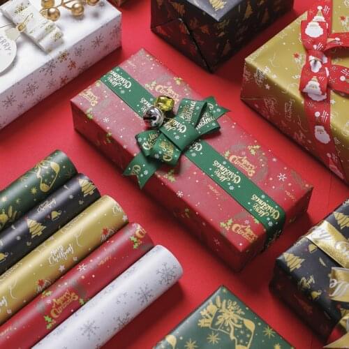 4pcs New Style Christmas New Year Gift Wrapping Papers Craft Papers for Gift Packing Gold Print Gift Wrapping Papers 50X71CM