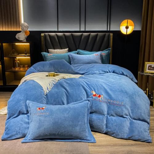 4Pcs Thickened warm milk down embroidery bedding sets queen king size duvet cover set bed skirt set pillowcase bedclothes