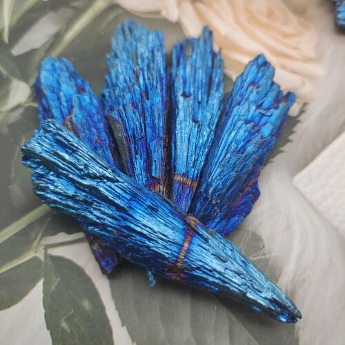 5pcs Natural Quartz Crystal Jet Stone Chinese Phoenix Rainbow Titanium Cluster Blue Feather Mineral Specimen Healing Stones