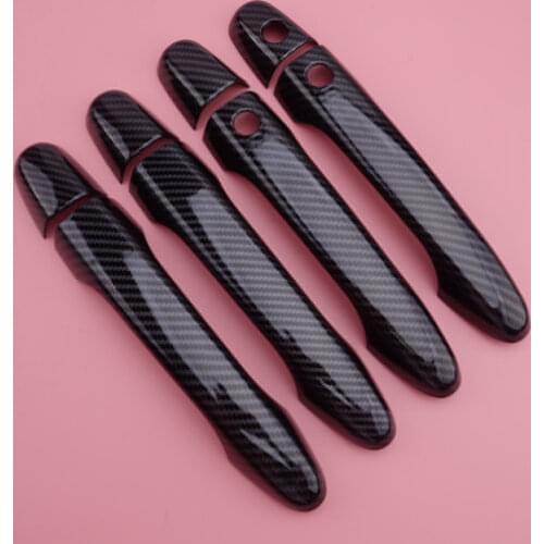 8Pcs/Set Carbon Fiber Texture Black Exterior Door Handle Cover Trim W/ Smart Keyhole Fit for Honda CRV CR-V Civic 2012-2015
