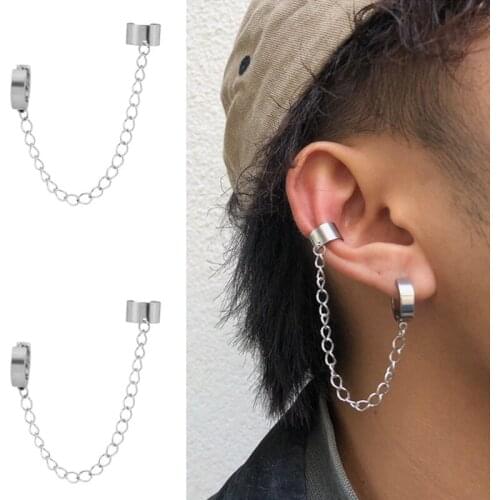 1pcs Unisex Stainless Steel Chain Men and Women Ear Clip Hip Hop Single Earrings Silver Color Ear Cuffs Punk Jewelry Wholesale
