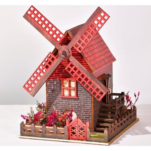 DIY Windmill Cottage Casa Wooden Doll House Kits Miniatures with Furniture Villa Dollhouse Assembled Toys for Adults Xmas Gifts