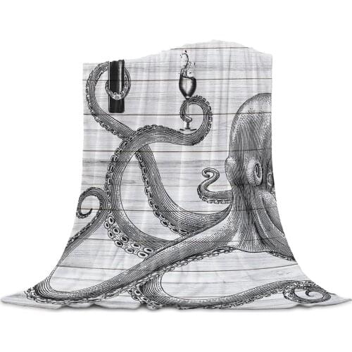 Wooden Board Octopus Champagne Drink Printed Flannel Throw Blanket Quilts Keep Warm Sofa Child Blanket Home Textiles Family Gift