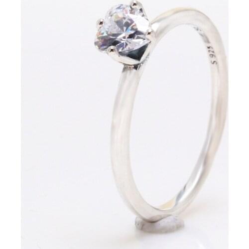 S925 Silver Valentines Day Love Zircon Ring Transparent Love Single Stone Ring For Women Fashion Jewelry Gift Dropshipping