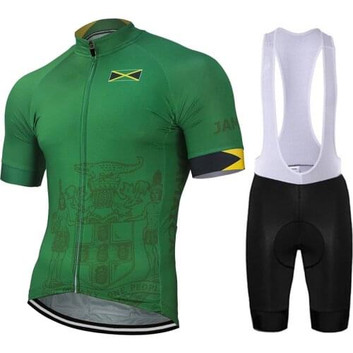 2021 Jamaica Men Outdoor Summer Cycling Jersey Set Bike Road Race Team Riding Bicycle Wear Green Bike Set Bib 9D Gel Breathable