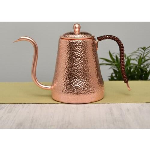 Pure copper pot fine mouth pot pure manual thickened hand made coffee pot copper kitchen oil pot boutique coffee brewer