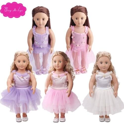 Hand-made lace dress in 5 colors fit 18 inch Girl dolls and 43 cm baby dolls clothes accessories c99-c440