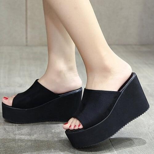 Summer Slippers Slip On Women Wedges Sandals Platform High Heels Fashion Open Toe Ladies Casual Shoes Comfortable Thick Slides