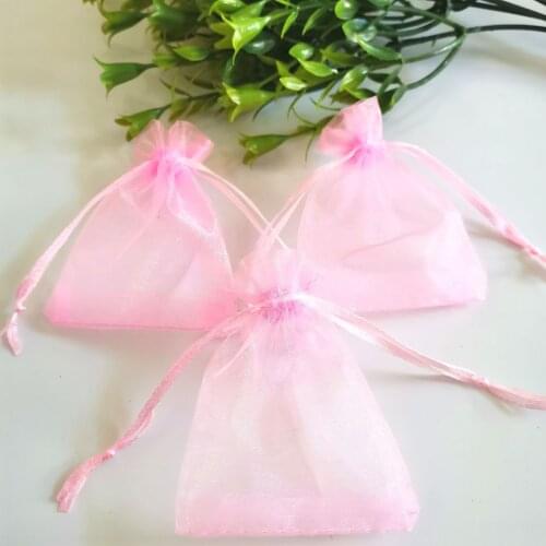 Small Jewelry Bag 100 Pcs/Lot Pink Pouch Drawstring Bag Packaging Gift Bags DIY Hand Drawn Wedding Party Organza Bag Wholesale