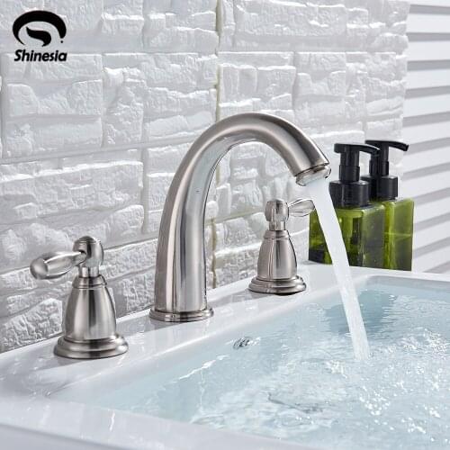 Brushed Nickle Bathtub Faucet Basin sink tap 3pcs Shower Bathroom Faucet Basin Faucet Hot and Cold Water Mixer Dual Handle