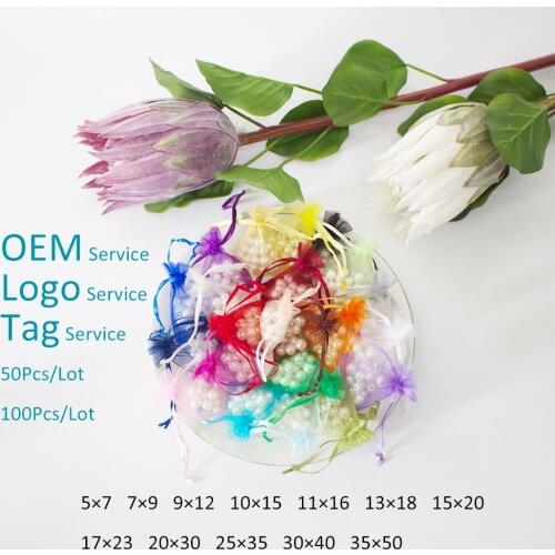 Multi Size Organza Bag For Jewelry Packing Drawstring Organza Pouch For Wig Lash And Cosmetics 50Pcs/Lot Can Customized Logo