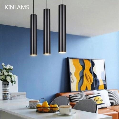 Mini 30mm Led Pendant Light Long Tube Hanging Kitchen Lights Fixture Black White Length Adjustable For Kitchen Bad Stores Office