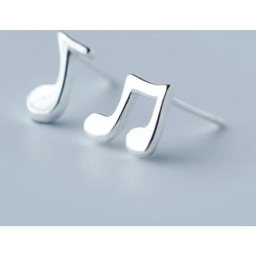 MloveAcc 100% 925 Sterling Silver Women Jewelry Fashion Small Music Note Stud Earrings Gift for Girls Kid Lady Women