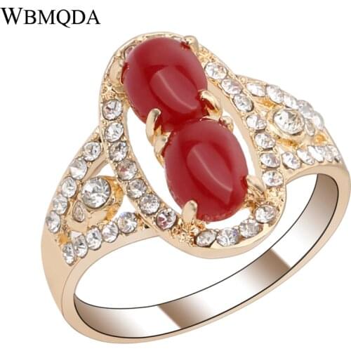 Fashion Red Resin Stone Crystal Wedding Rings For Women Gold Color Love Ring Vintage Jewelry Romantic Gift