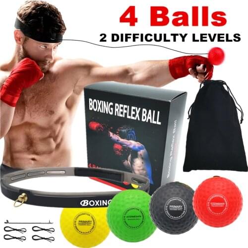 4 Boxing Reflex Ball Set 2 Difficulty Level with Silicone Headband for MMA Punching Speed Fight Skill Ball Reaction Agility