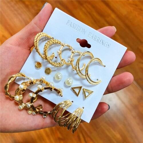 Womens Earrings Set Round Pearl Stud Earrings for Women Geometirc Gold Circle Girl Earring 2021 Trend Jewelry Gift Accessories