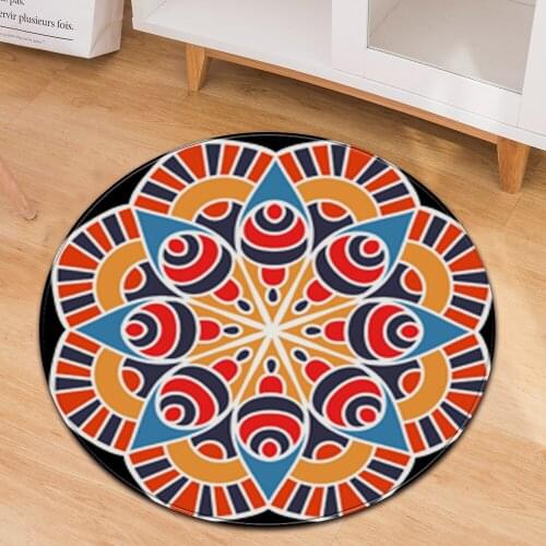 Bohemian style psychedelic geometric printing non-slip round carpet floor mats bedroom living room home decoration