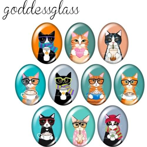 New Cute Cats Lovely Pet Siamese cat 10pcs mixed 13x18mm/18x25mm/30x40mm Oval photo glass cabochon flat back Making findings