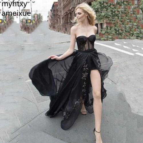 Formal Robe De Soiree Strapless Sweep Train A-line Sleeveless Floor-length Organza Cheap Sexy Plus Size Evening Dress 2020