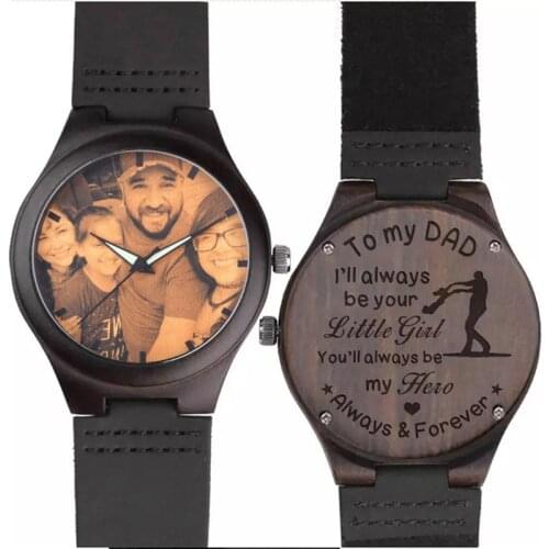 Custom Photo and Words Watch Jewelry Wood Quartz Watch For Women Men Personalized Photo Watch Engrave Your Own Photo Image Text