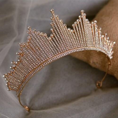 Princess Crown Rhinestone Crystal Crown Queen Korean Bridal Bride Tiara Wedding Crown Headband Hair Jewelry Diadem Golden Crown