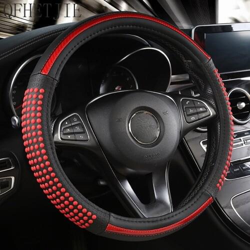 QFHETJIE 2021 New 3D Bumpy Leather Car Steering Wheel Cover Non-slip Wear-resistant and Durable Fashion Accessories