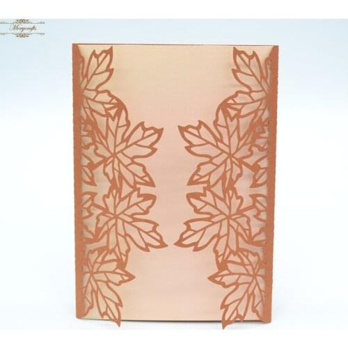 Maple leaf pattern bronze color laser cut handmade wedding invitation card