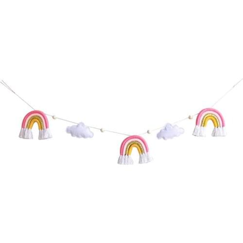 Handmade Decoration DIY Crafts Nordic Wind Cloud Rainbow Decor Wooden Bead String Ornaments Childrens Room Crib Tent Bed
