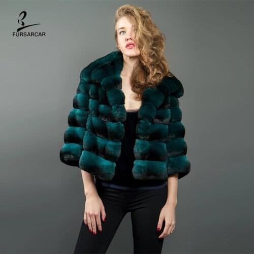 FURSARCAR 2021 New Fashion Short Chinchilla Fur Jacket Winter Women Luxurious Natural Real Rex Rabbit Fur Coat With Collar